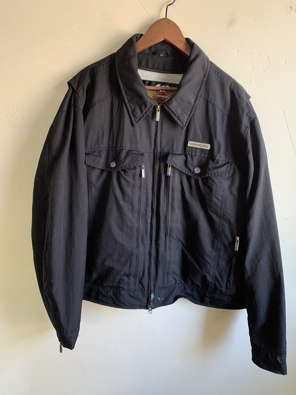 Harley Davidson Mens L Nylon Motorcycle Riding Jacket Black 2 in 1 No Liner